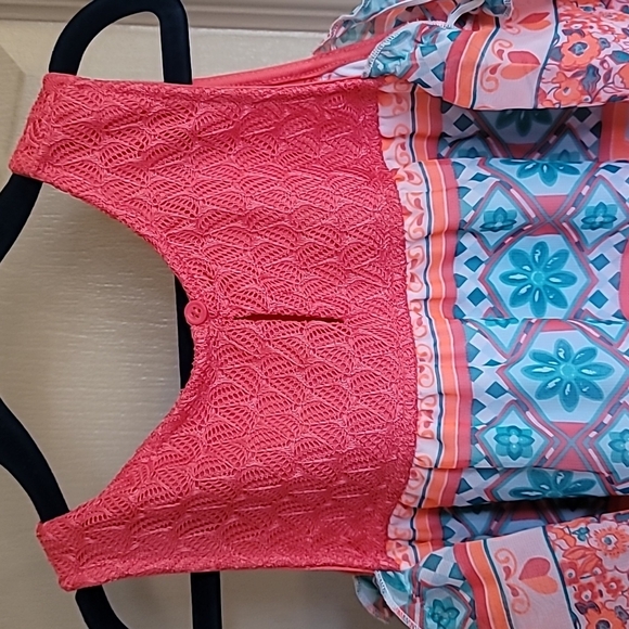 Wonder Nation large 10/12 pink floral/hearts dress with open shoulder sleeves - Picture 5 of 7